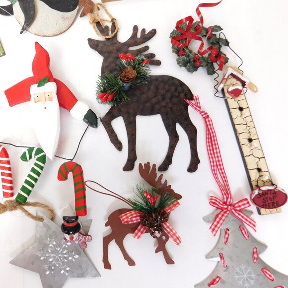 Christmas Ornament Lot Rustic Primitive Country Farmhouse Folk Art Metal Wood - Picture 4 of 8